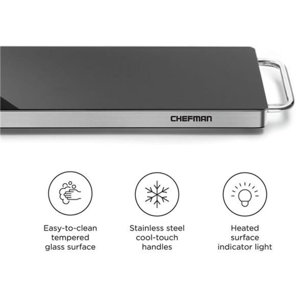 Chefman Long Electric Warming Plate Heating Element, Stainless Steel,, Black - Picture 2 of 6